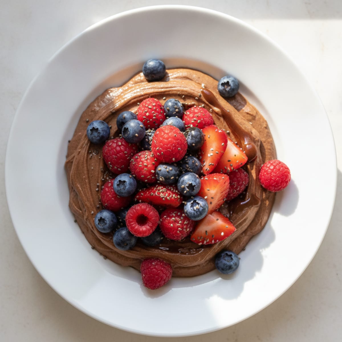 Silky Chocolate Protein Pudding with Mixed Berries