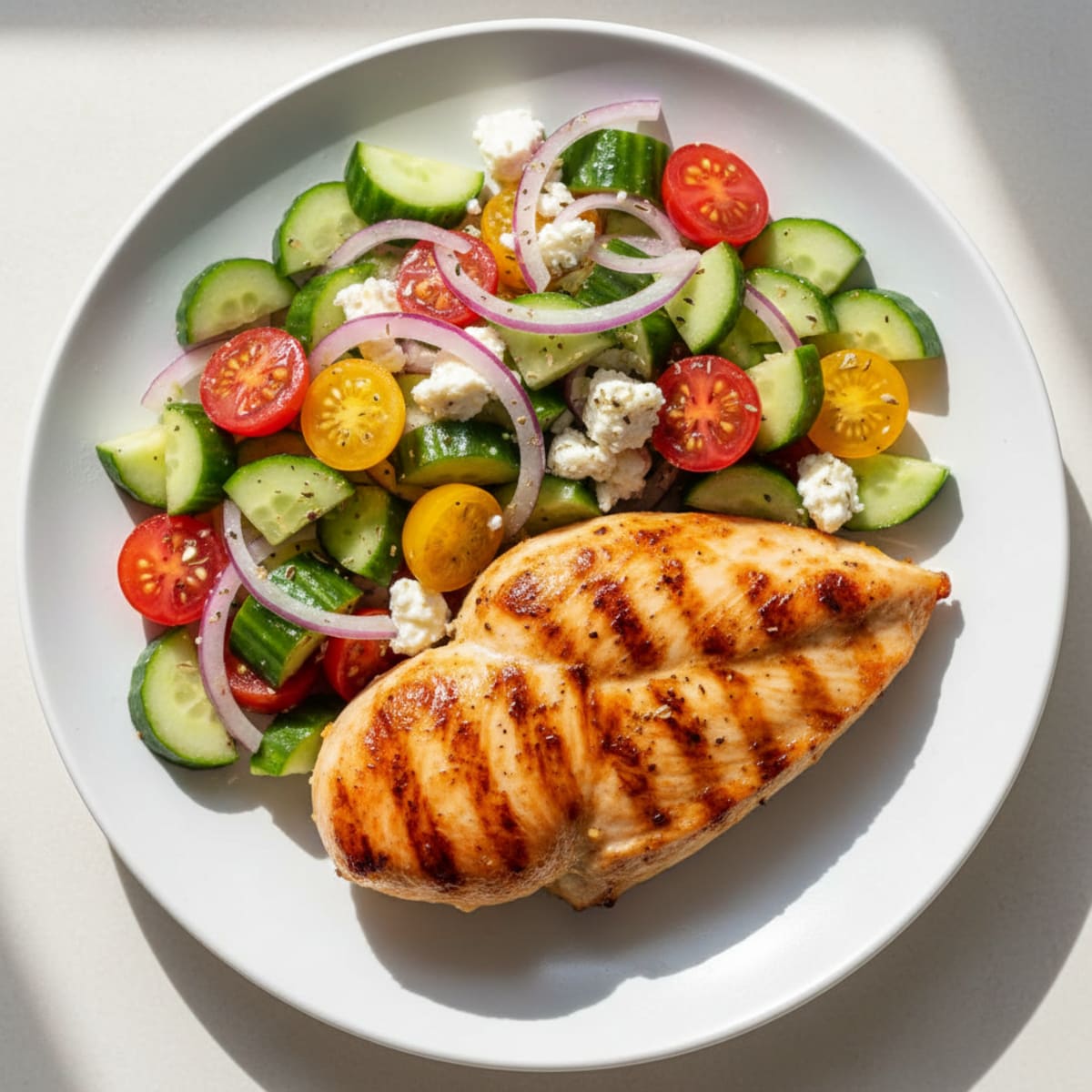 Grilled Chicken Breast with Cucumber Tomato Salad