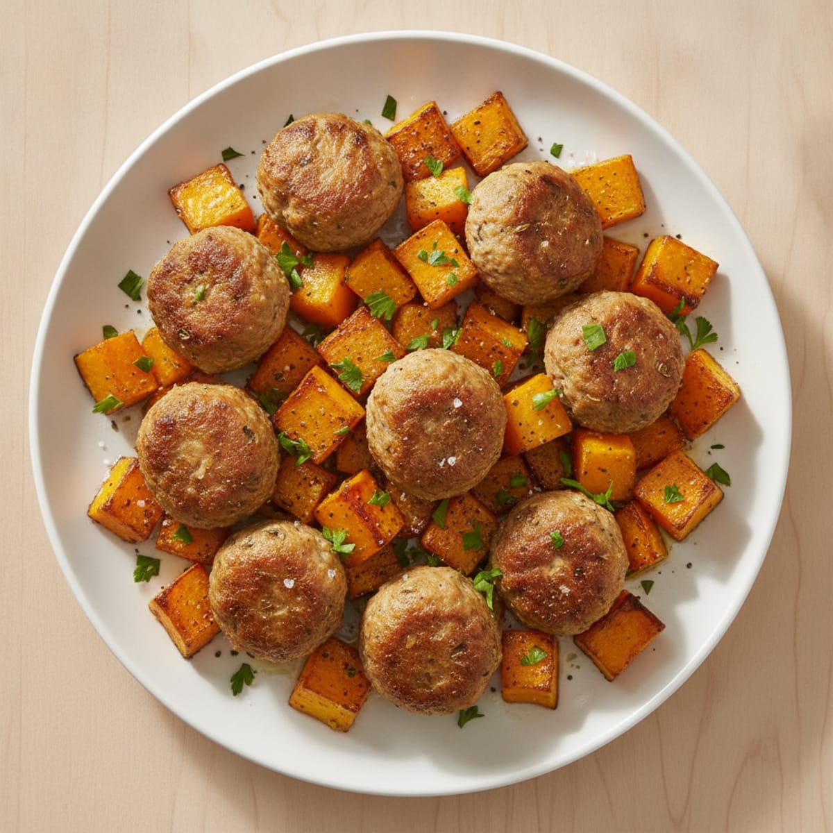 Savory Turkey Meatballs with Roasted Butternut Squash