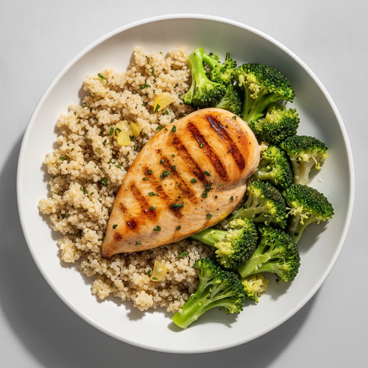 Grilled Chicken Breast with Quinoa and Steamed Broccoli
