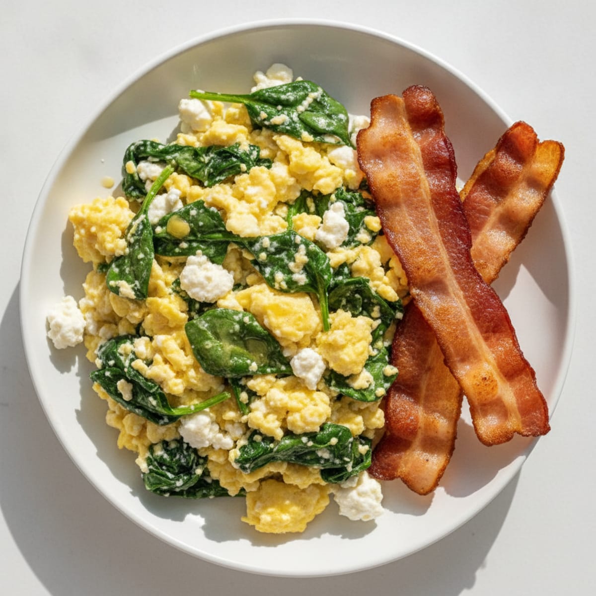 Cottage Cheese Scramble with Spinach and Turkey Bacon