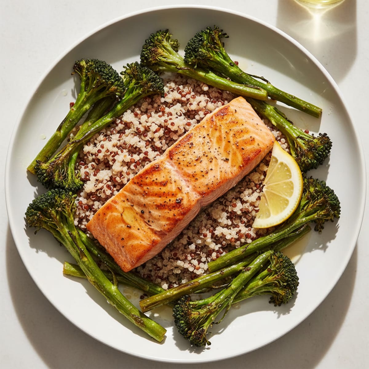 Seared Salmon with Roasted Broccoli and Quinoa