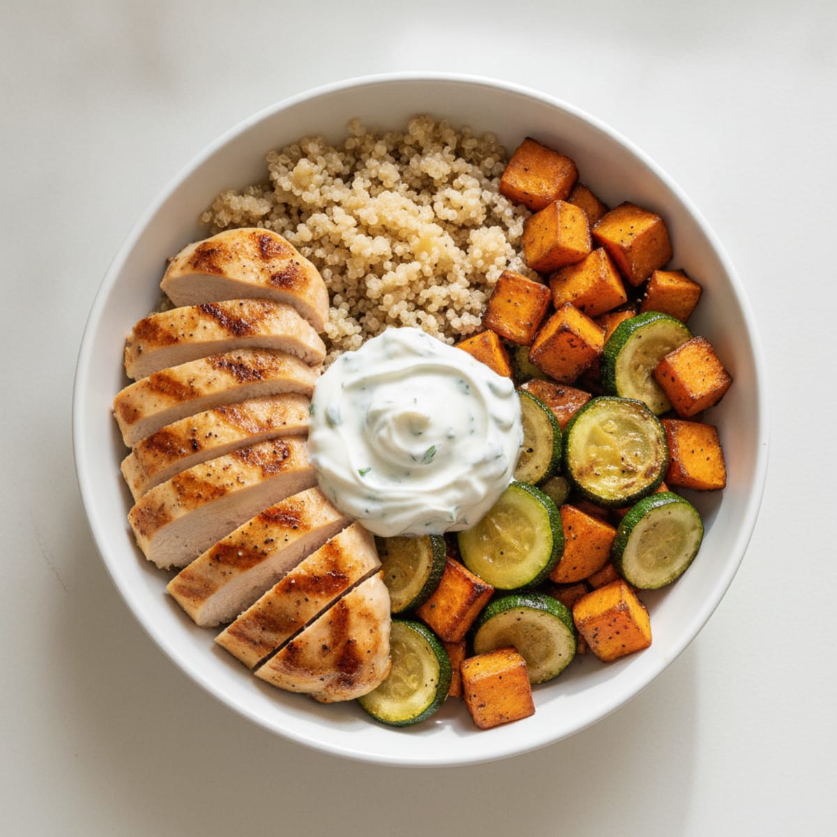 Grilled Chicken and Quinoa Power Bowl with Roasted Vegetables