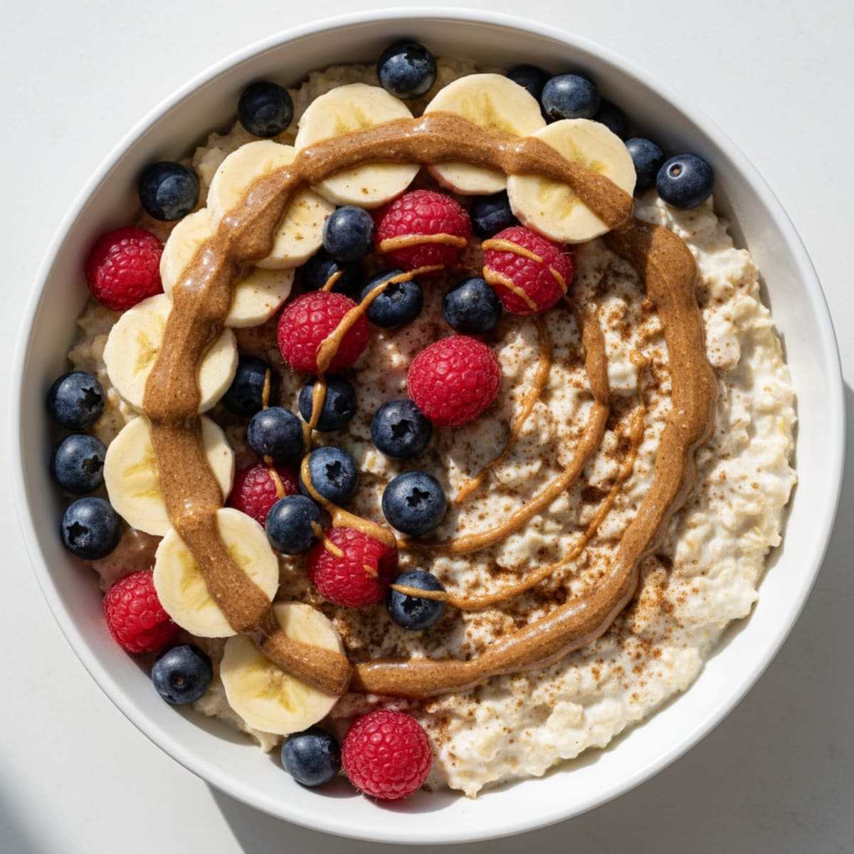 Protein Oatmeal Bowl with Blueberries, Raspberries, and Banana