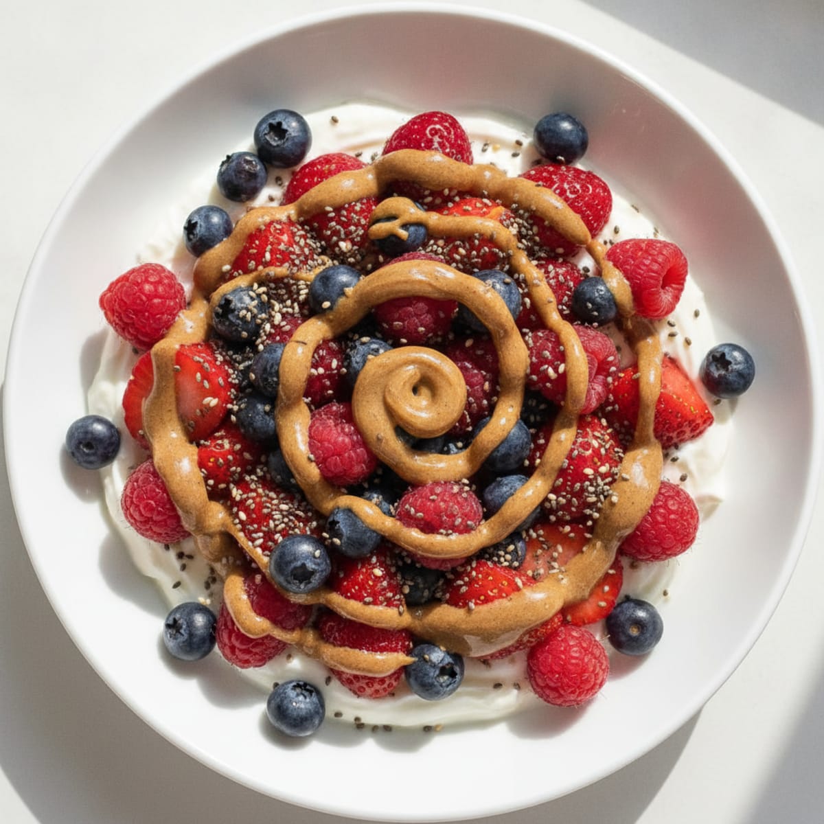 Creamy Greek Yogurt Bowl with Almond Butter and Mixed Berries