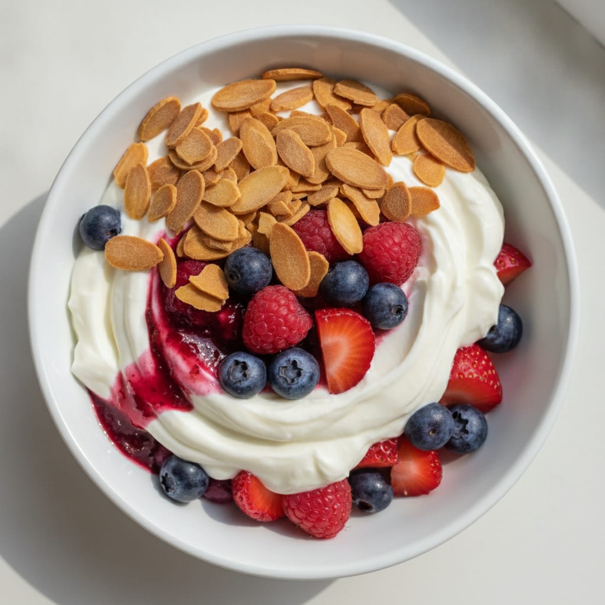 Greek Yogurt Protein Parfait with Mixed Berries and Almonds