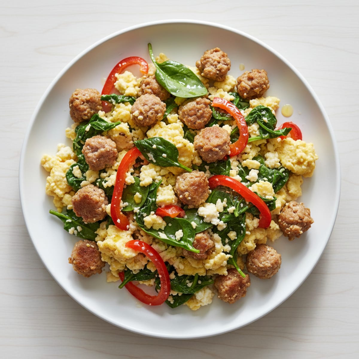 Cottage Cheese Scramble with Turkey Sausage and Spinach