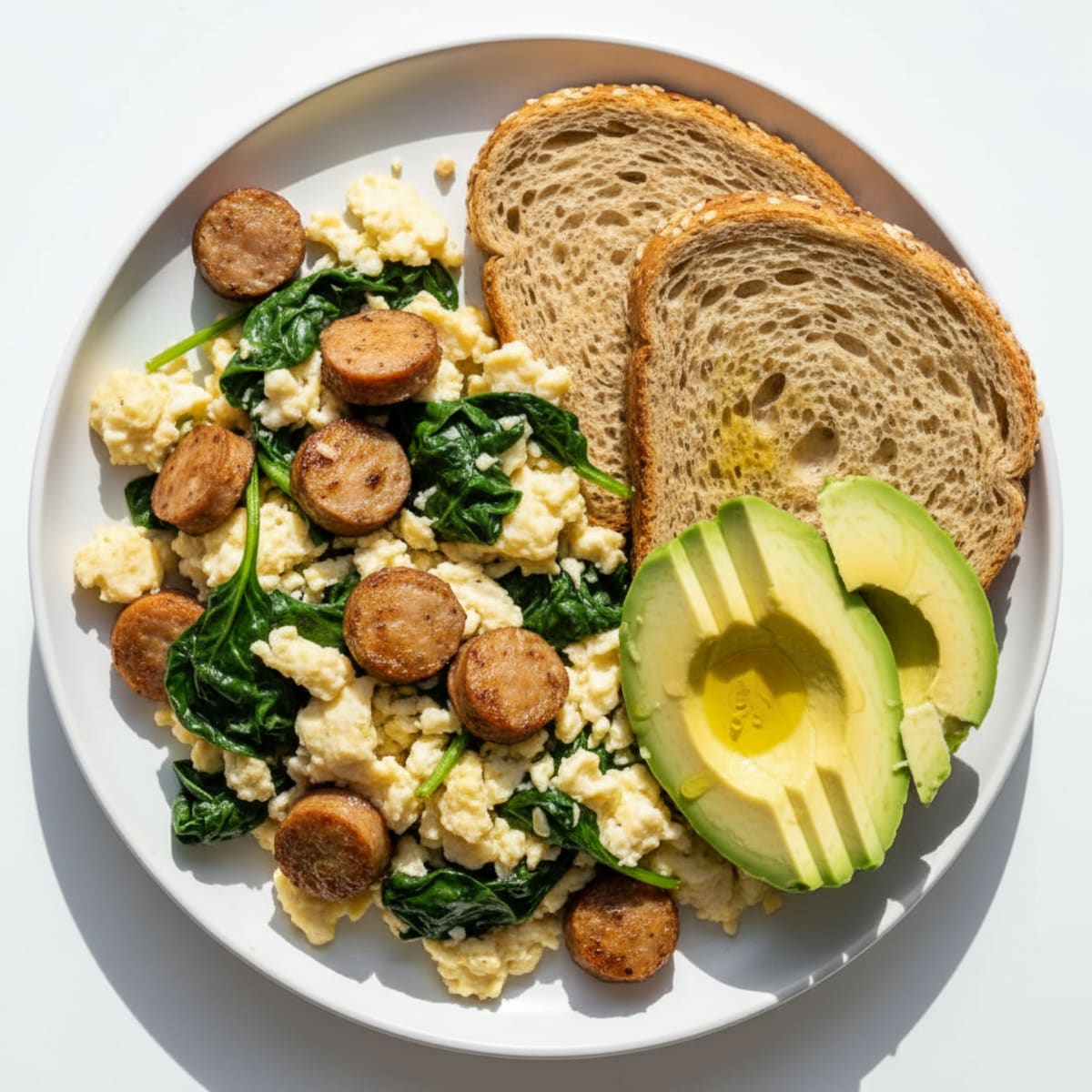 Egg White Scramble with Turkey Sausage and Spinach