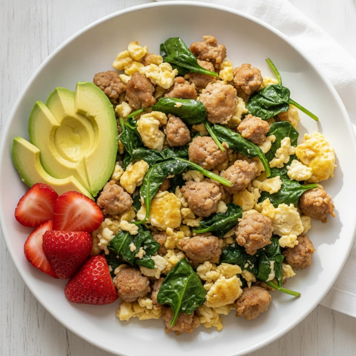 Egg White and Turkey Sausage Scramble with Spinach