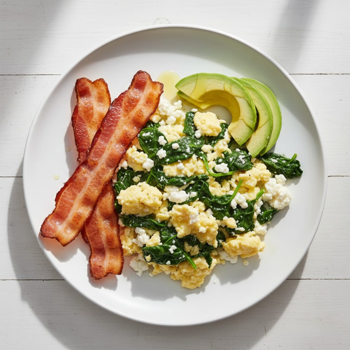 Cottage Cheese Scramble with Spinach and Turkey Bacon
