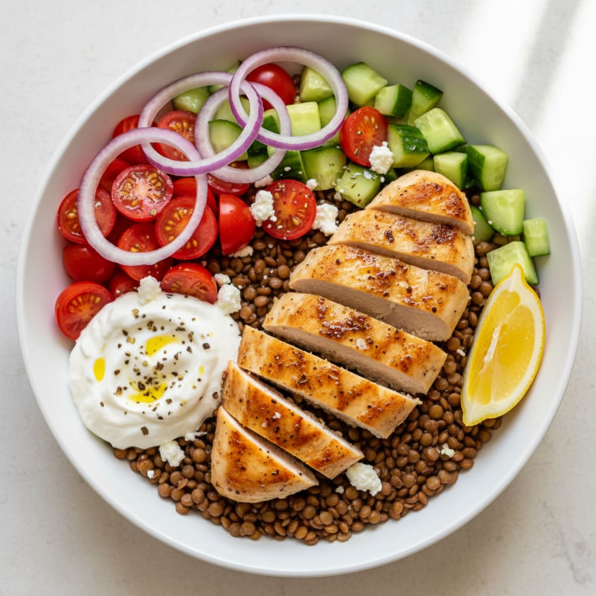 Mediterranean Chicken and Lentil Bowls