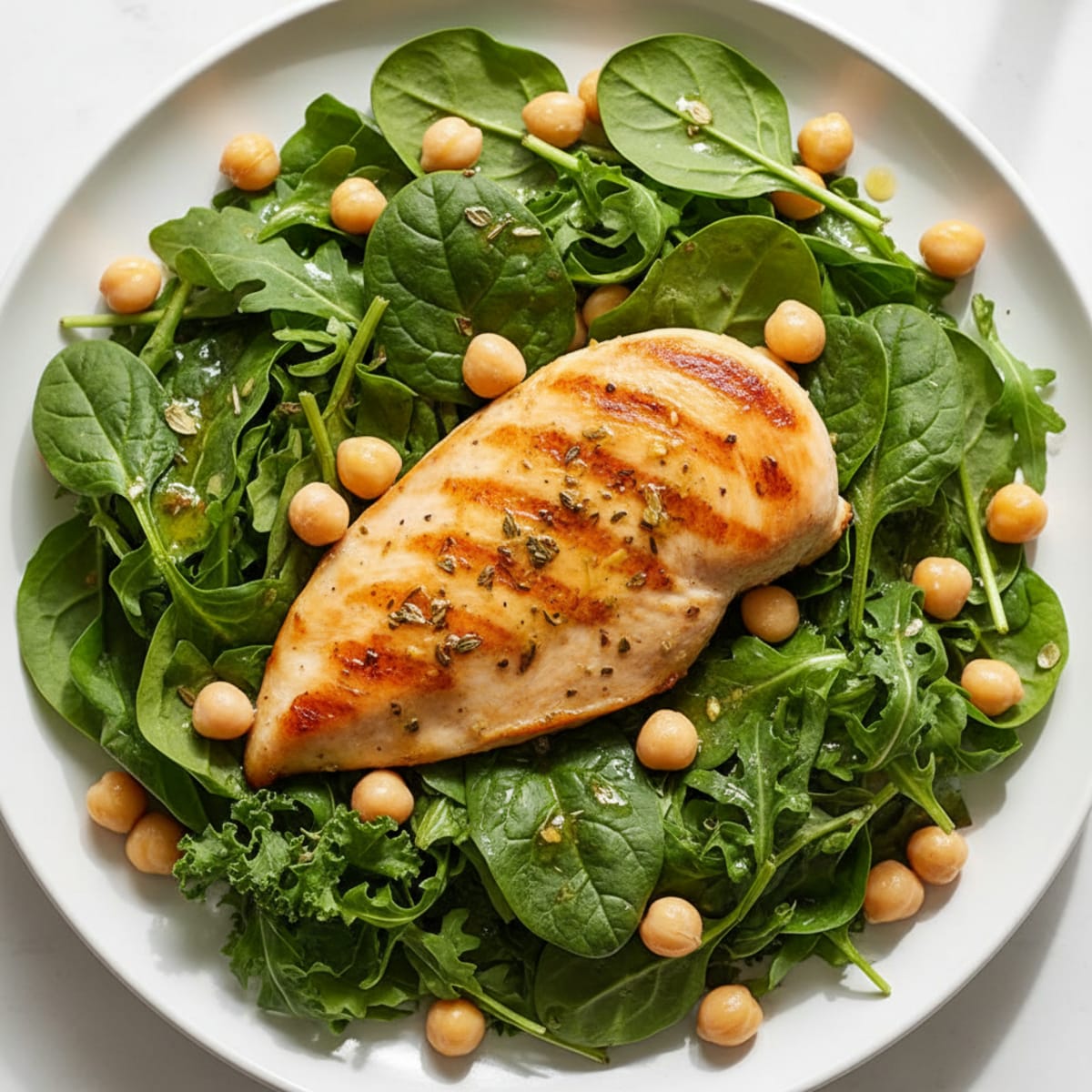 Grilled Chicken Breast with Mixed Greens and Chickpeas