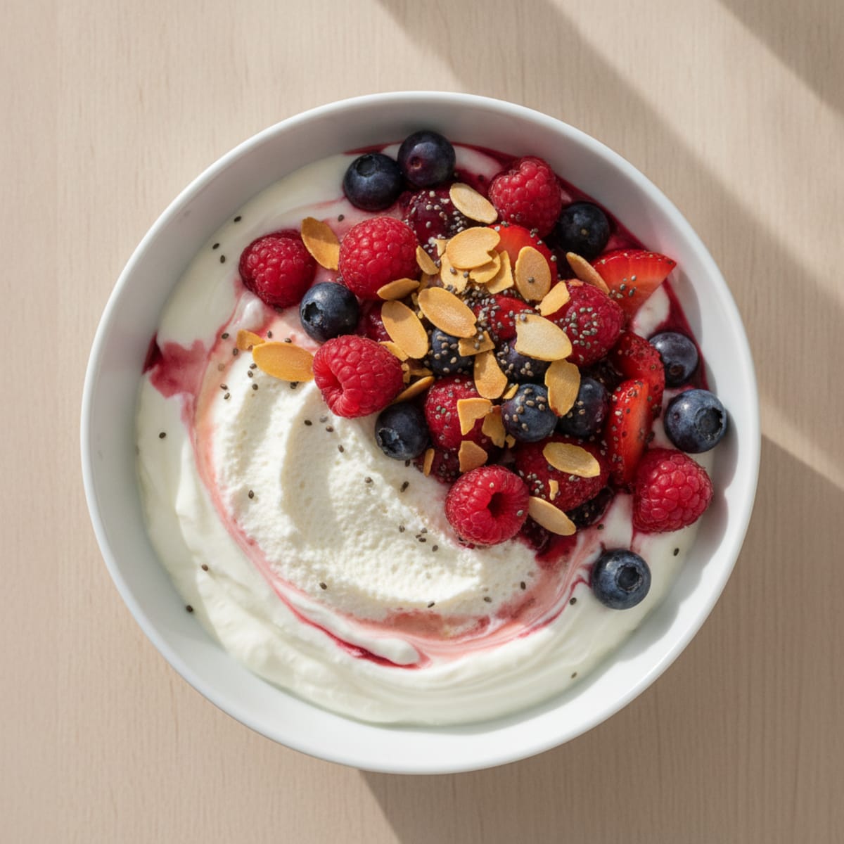 Greek Yogurt Protein Parfait with Mixed Berries and Almonds
