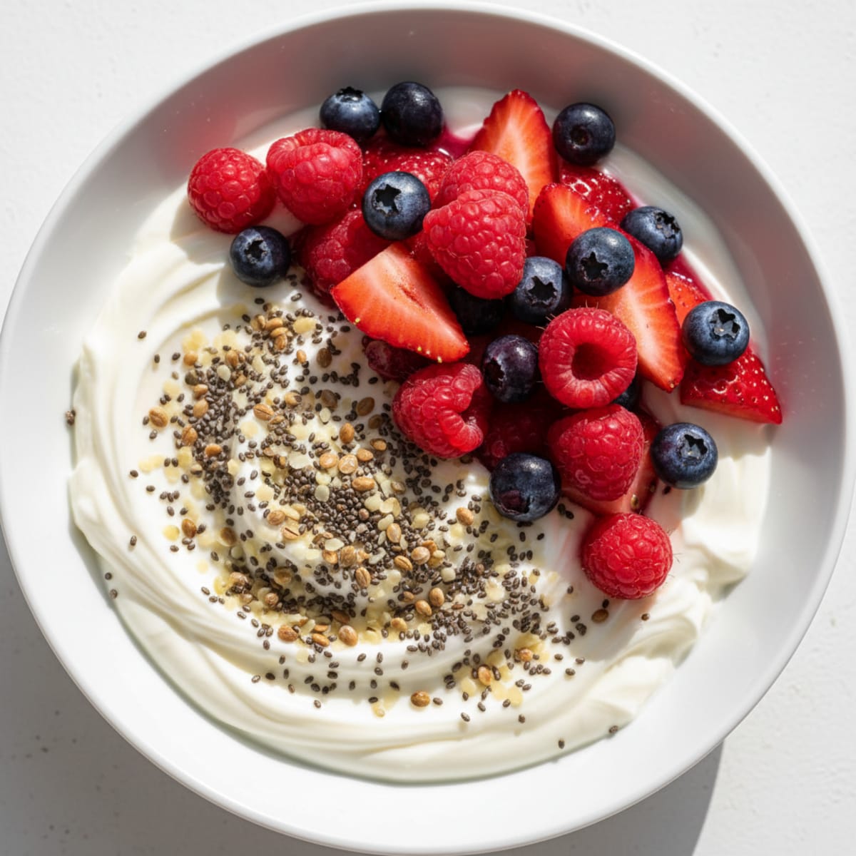 Silky Greek Yogurt Bowl with Chia Seeds, Hemp Hearts and Mixed Berries