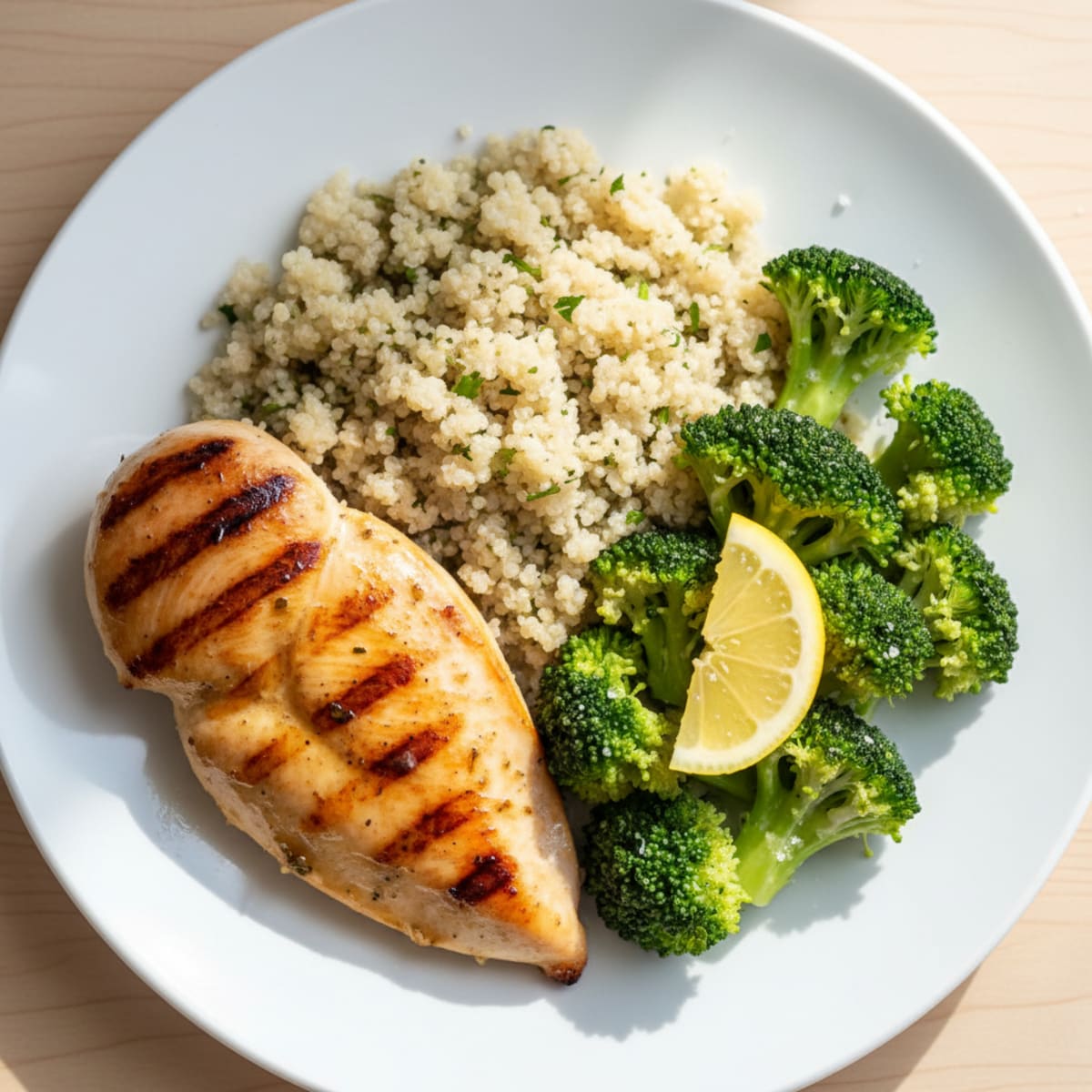 Grilled Chicken Breast with Quinoa and Steamed Broccoli