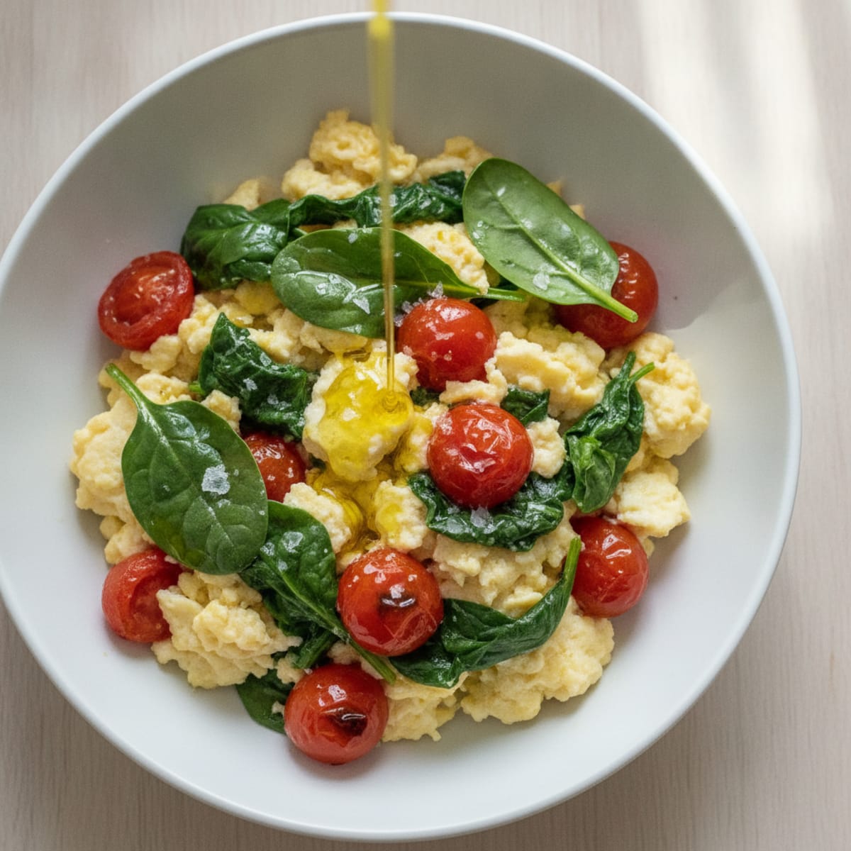 Egg White and Spinach Scramble with Cherry Tomatoes