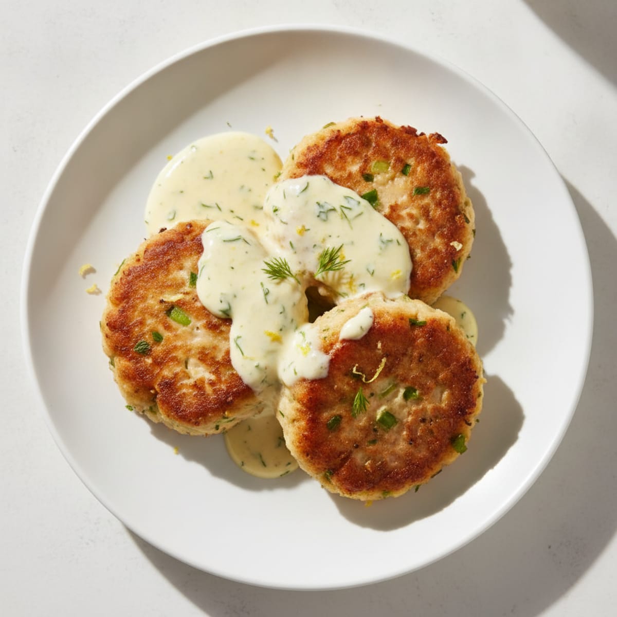 Pan-Seared Salmon Patties with Lemon-Dill Sauce