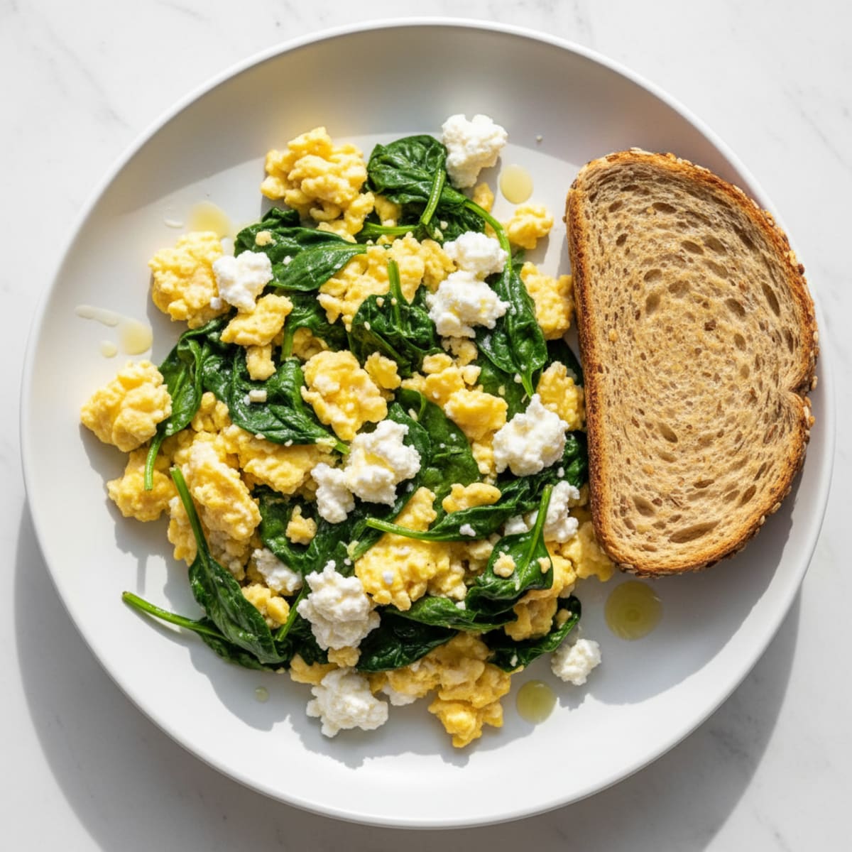 Scrambled Eggs with Cottage Cheese and Sautéed Spinach