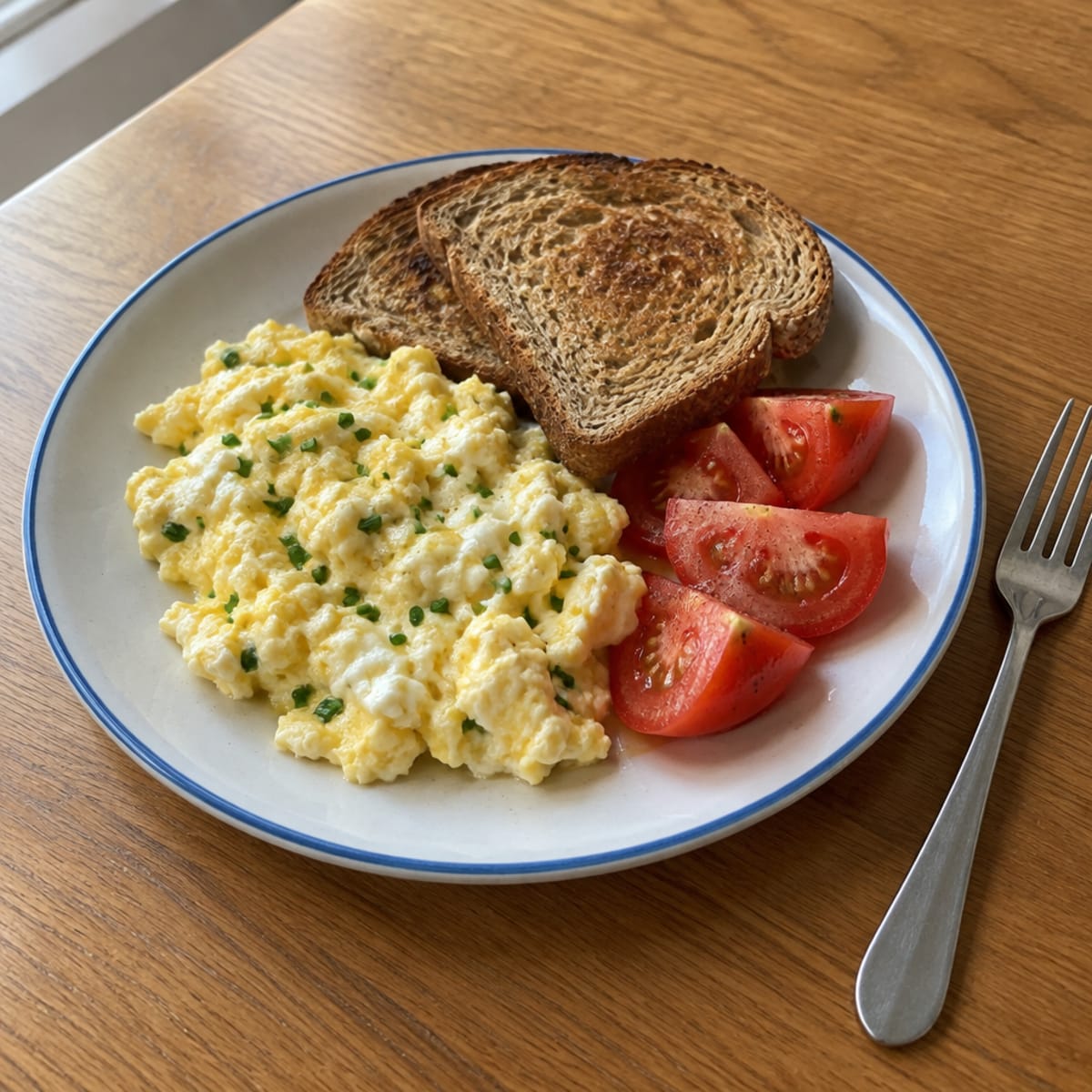 Fluffy scrambled eggs with chives