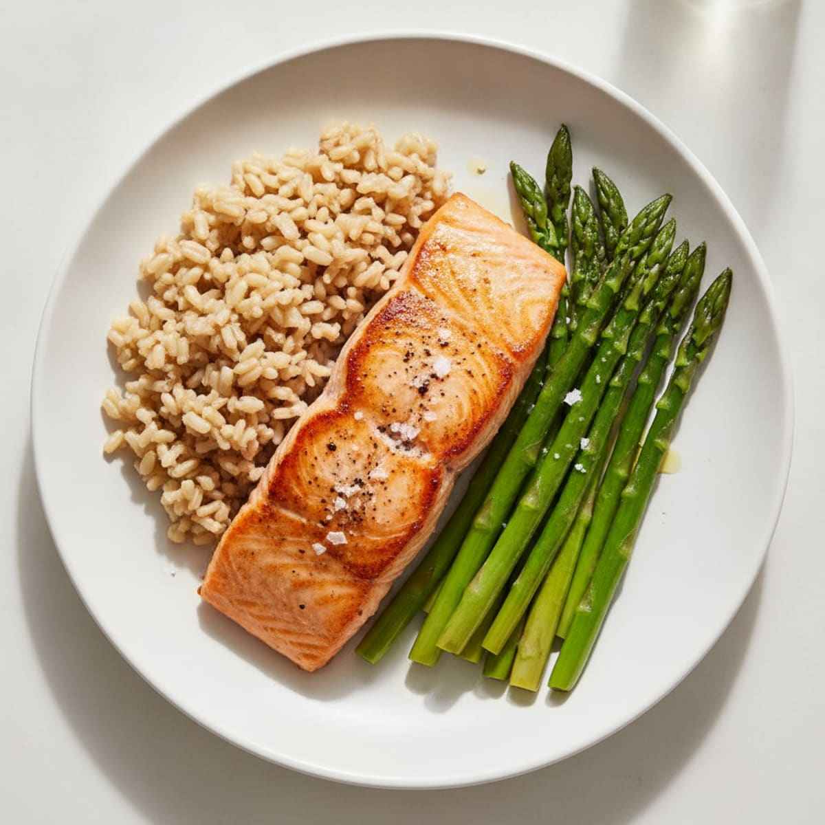Seared Salmon with Steamed Asparagus and Brown Rice
