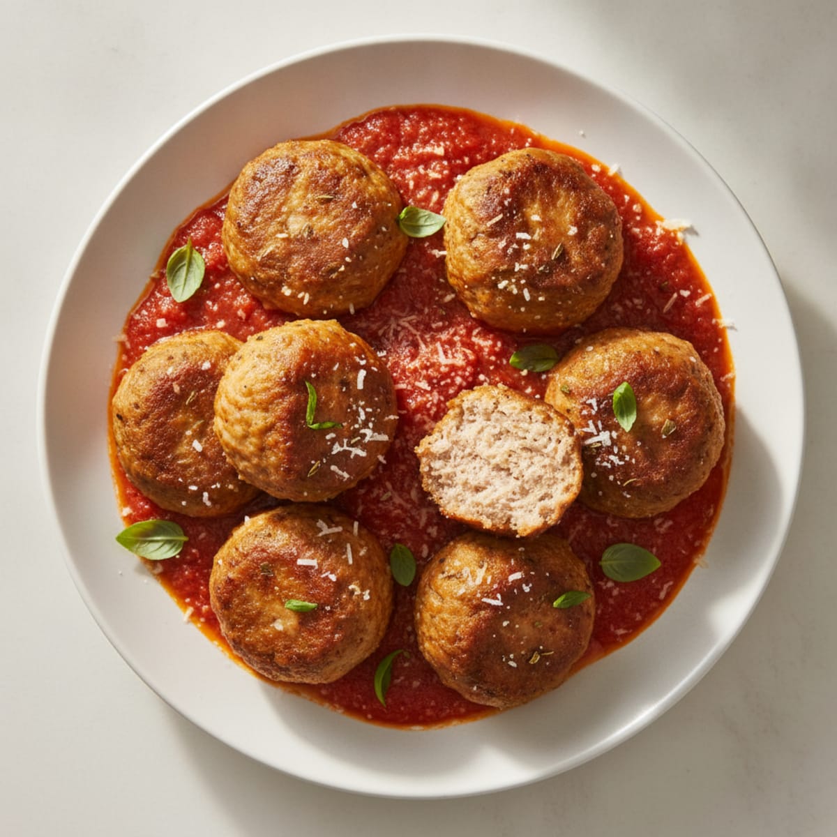 Baked Chicken Meatballs with Marinara Sauce