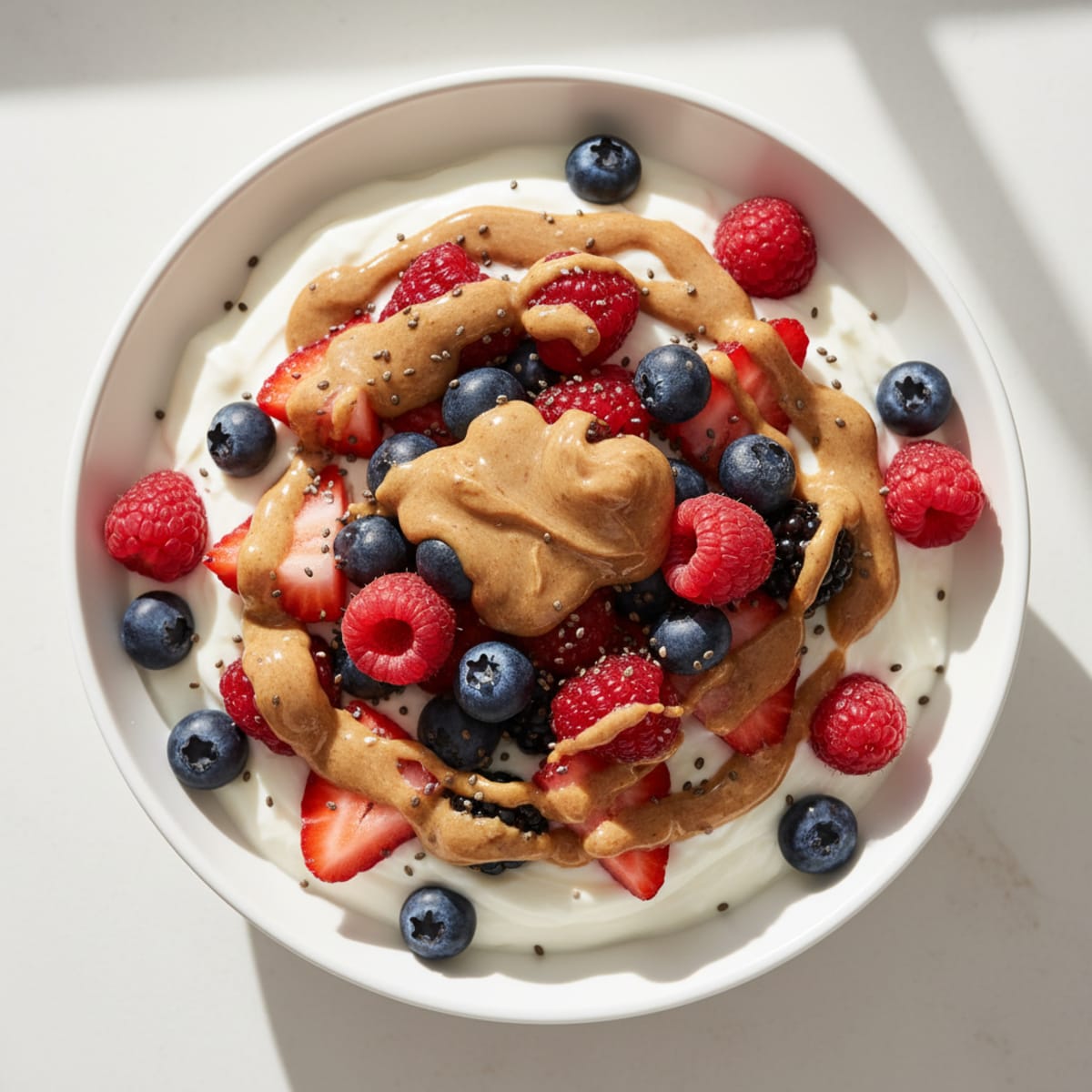 Greek Yogurt Protein Parfait with Mixed Berries and Almond Butter