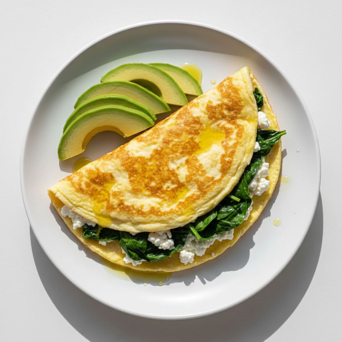 Cottage Cheese Egg White Omelette with Sautéed Spinach