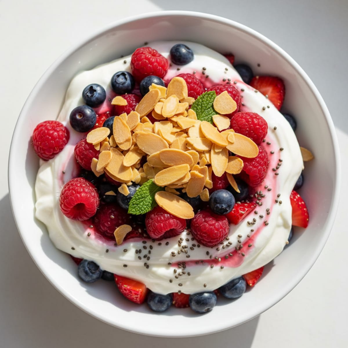 Greek Yogurt Protein Parfait with Mixed Berries and Almonds