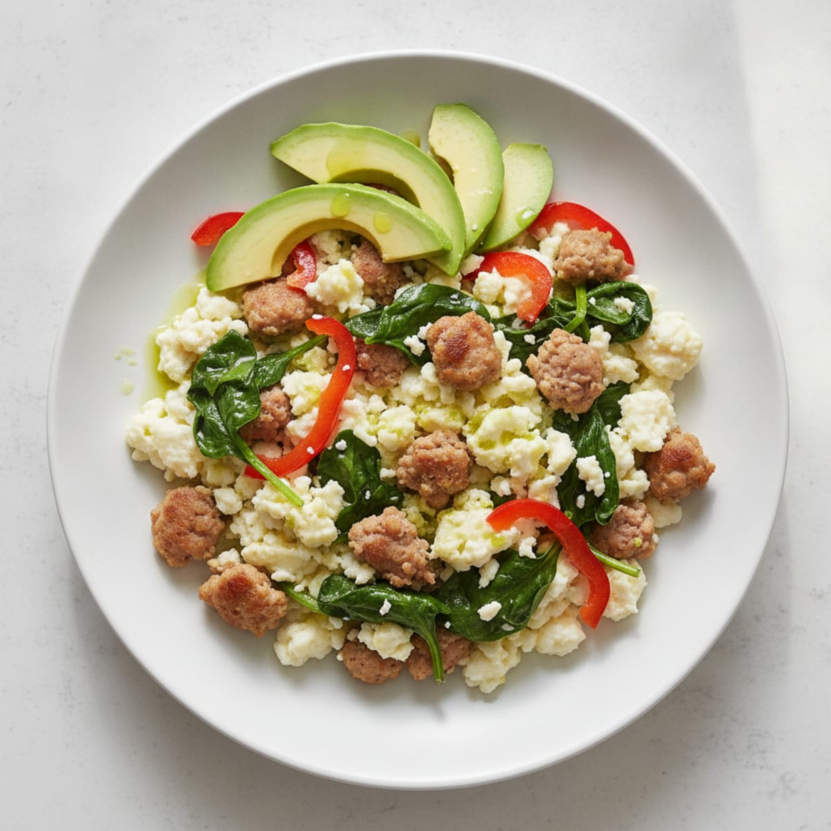 Egg White Scramble with Turkey Sausage and Spinach