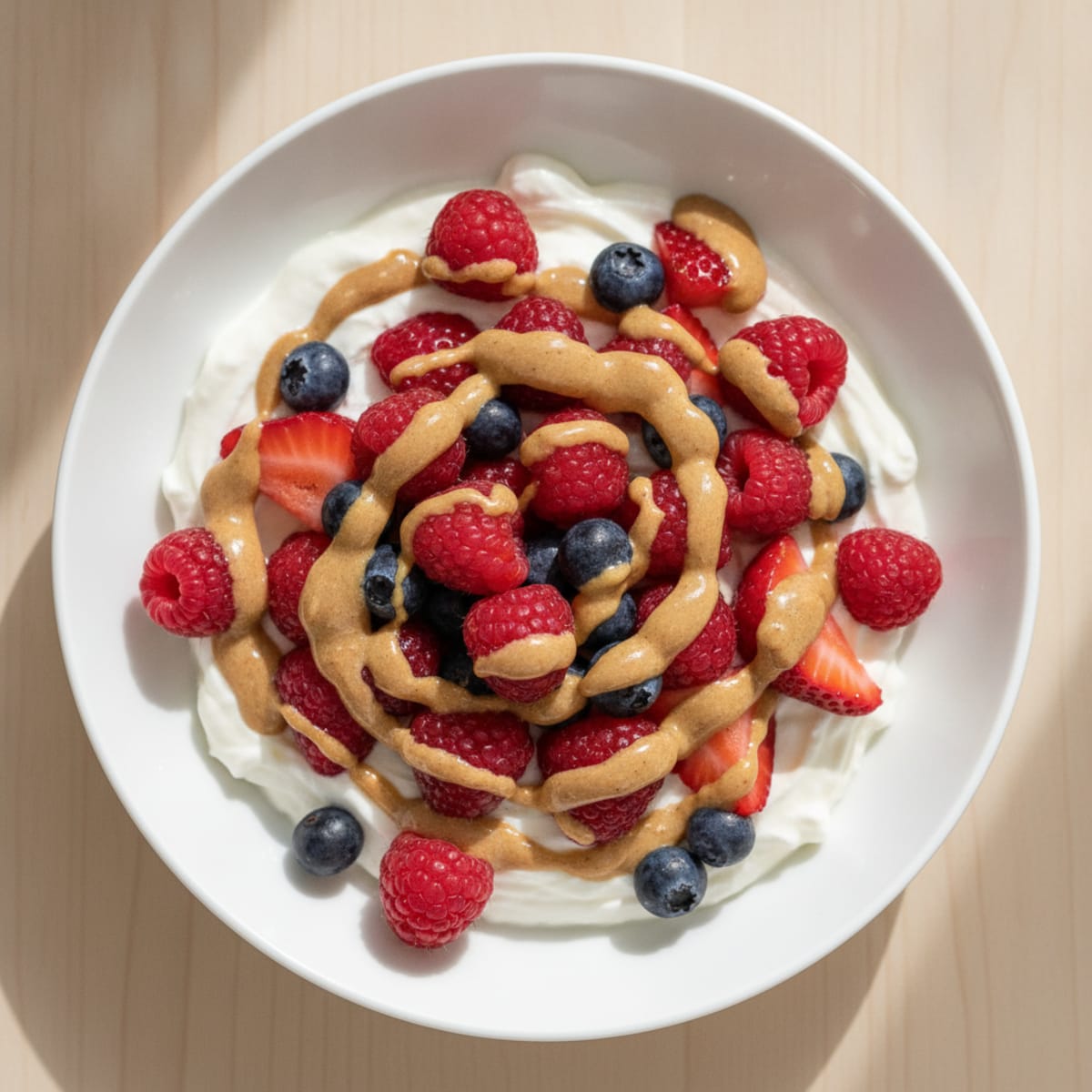 Greek Yogurt Protein Bowl with Mixed Berries and Almond Butter