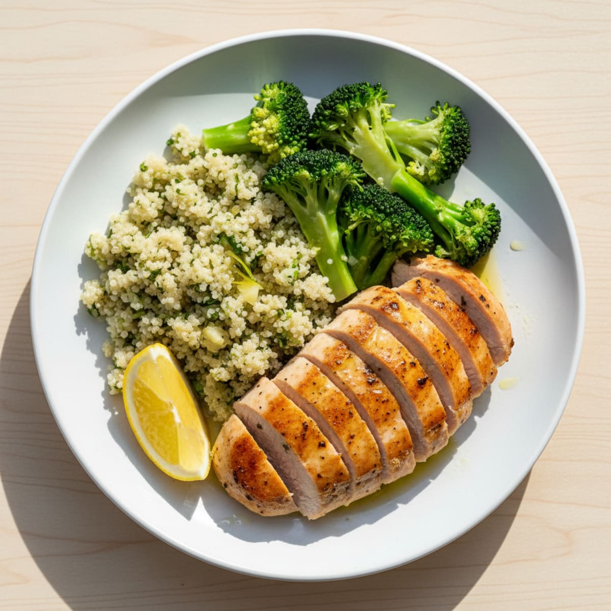 Seared Turkey Breast with Steamed Broccoli and Quinoa