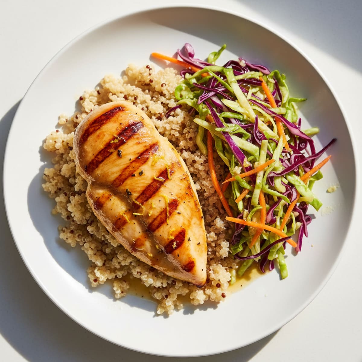 Grilled Chicken Breast with Crunchy Cabbage Slaw and Quinoa