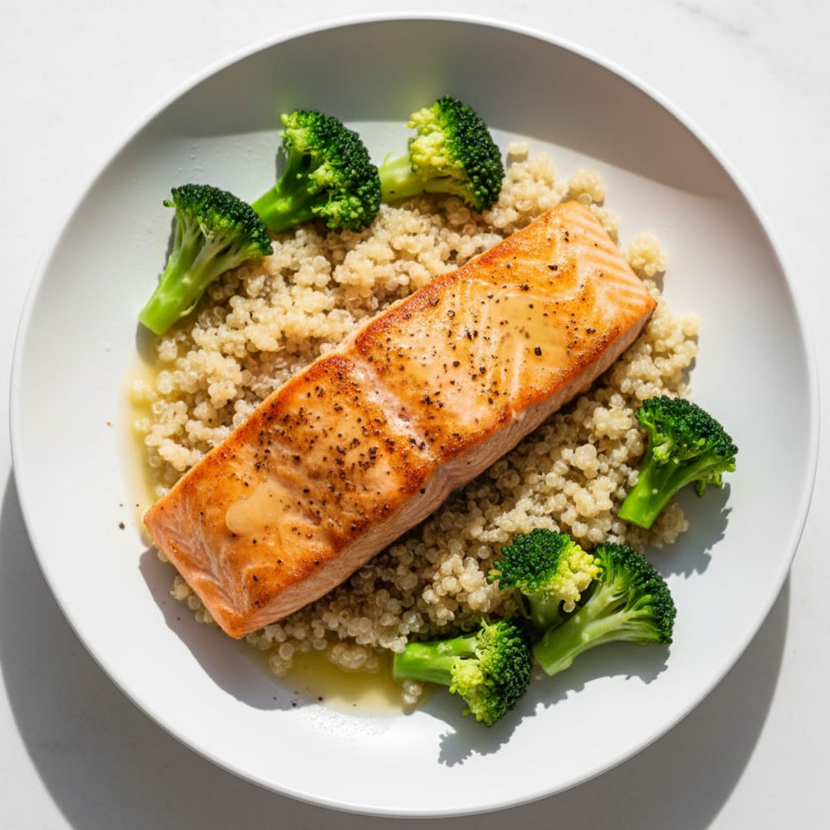 Seared Salmon with Steamed Broccoli and Quinoa