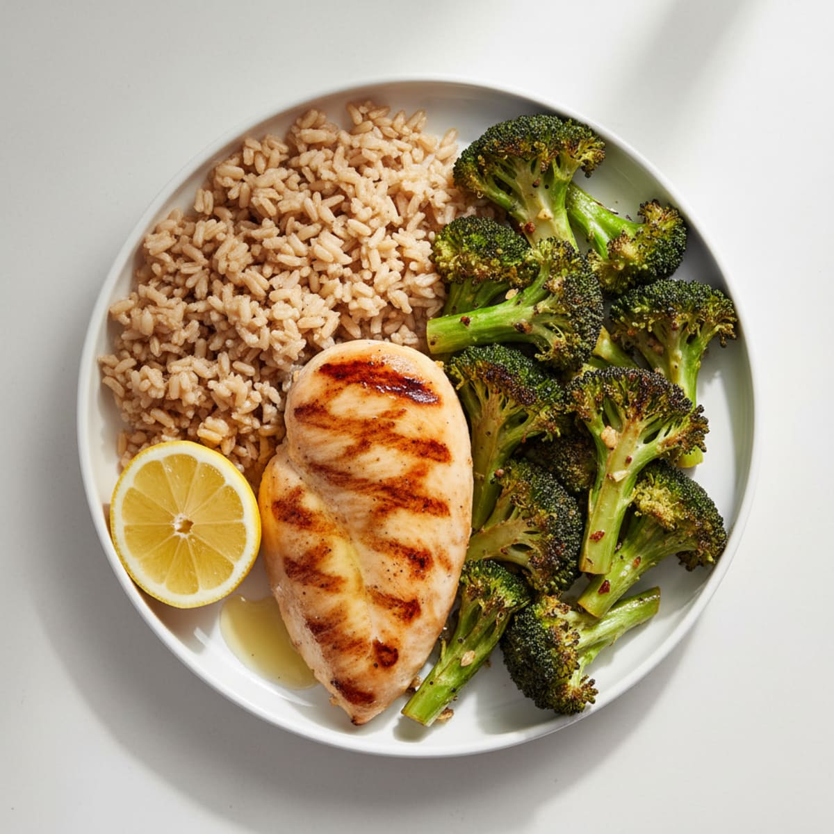 Grilled Chicken Breast with Roasted Broccoli and Brown Rice