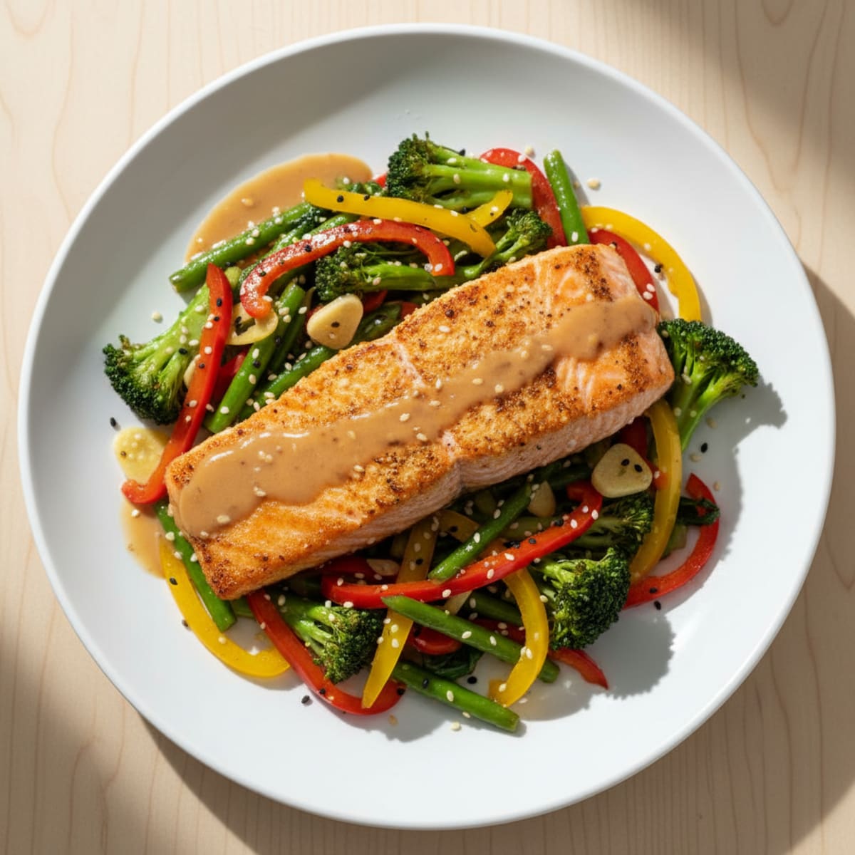 Golden Pan-Seared Salmon with Zesty Stir-Fry