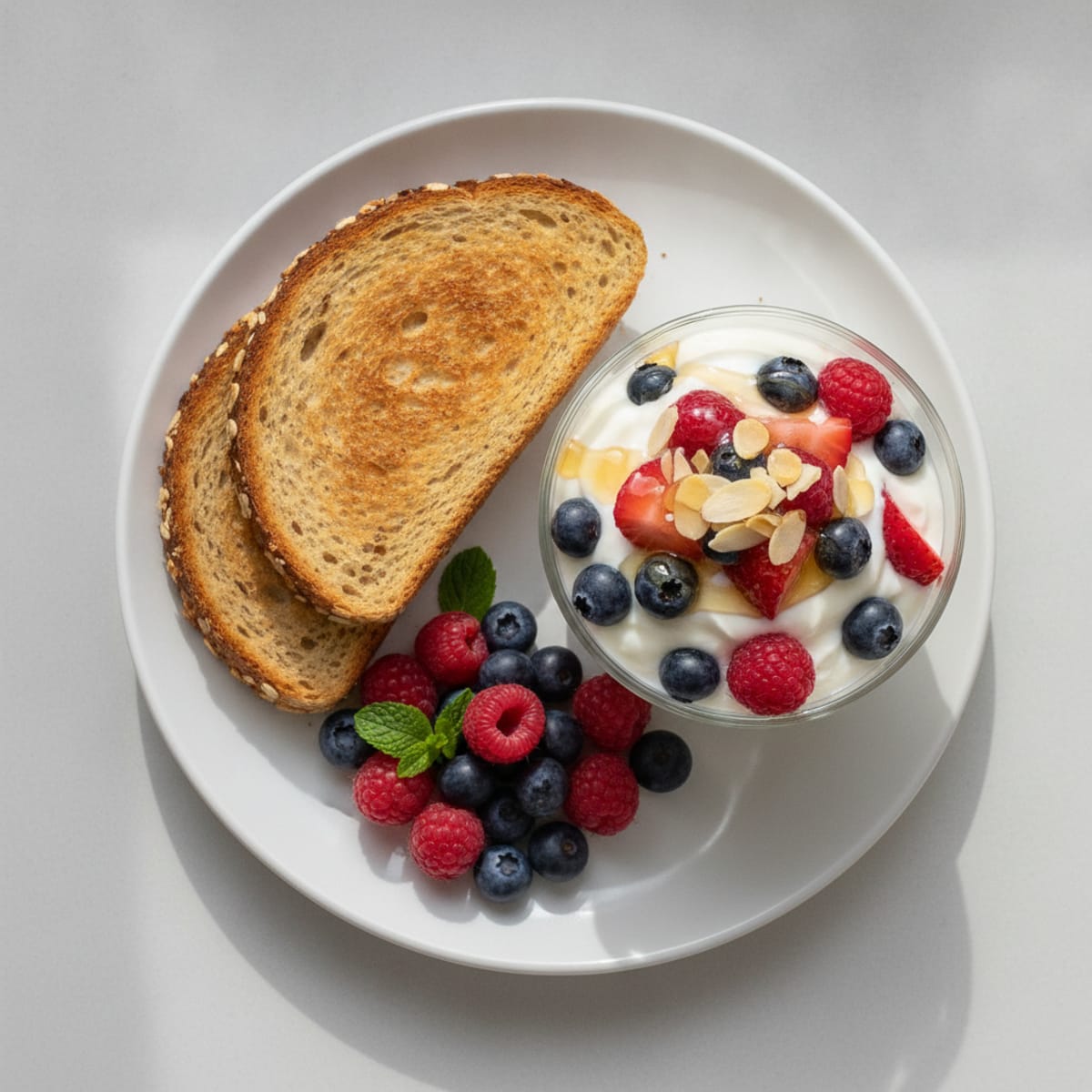 Greek Yogurt Parfait with Protein Bread and Fresh Berries