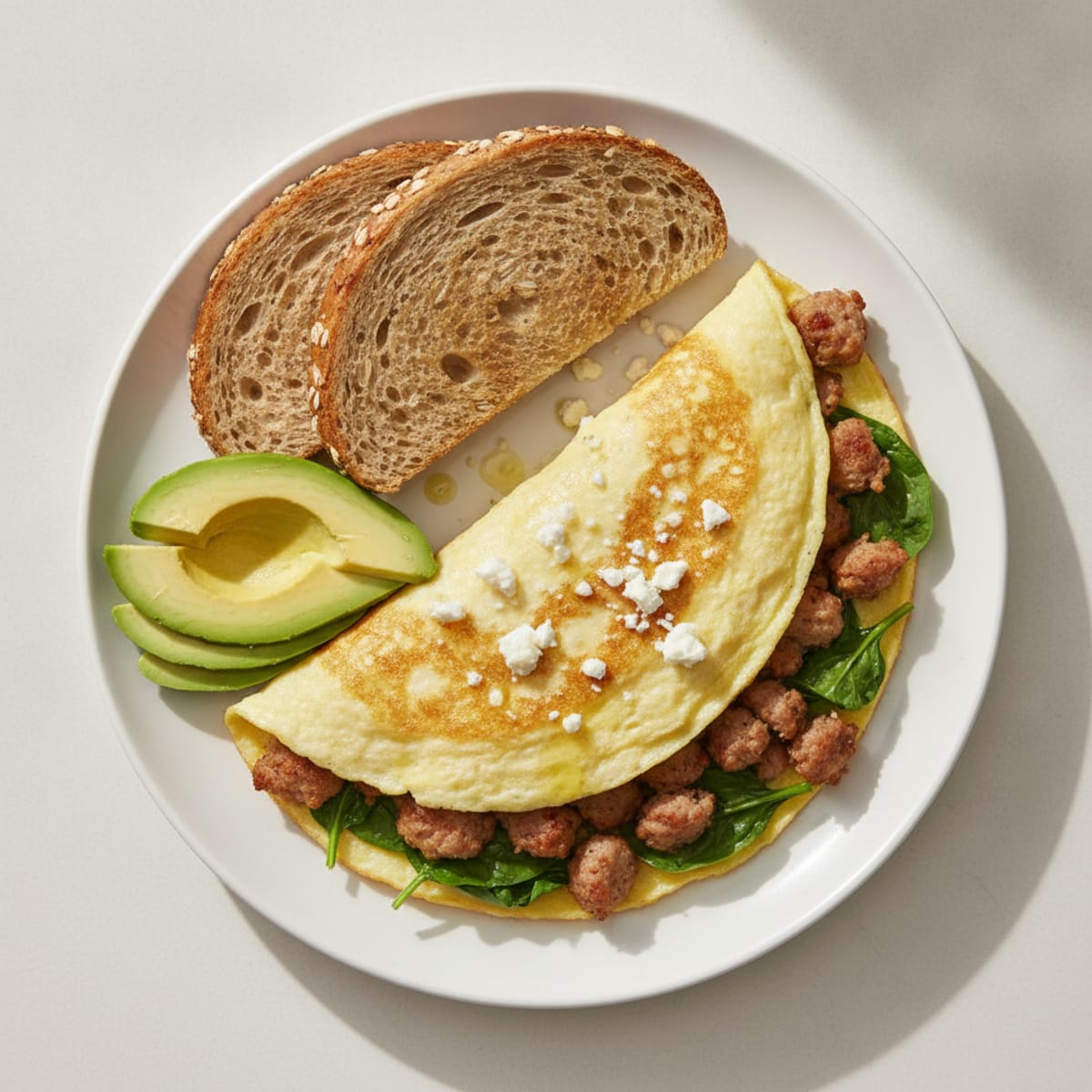 Egg White Spinach Omelette with Turkey Sausage