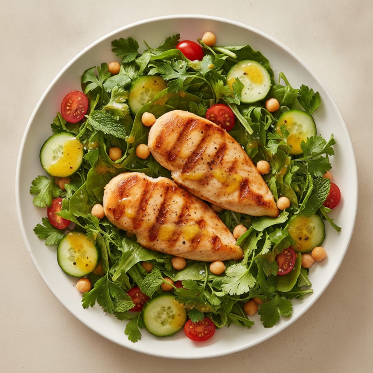 Garden Fresh Herb Salad with Grilled Chicken