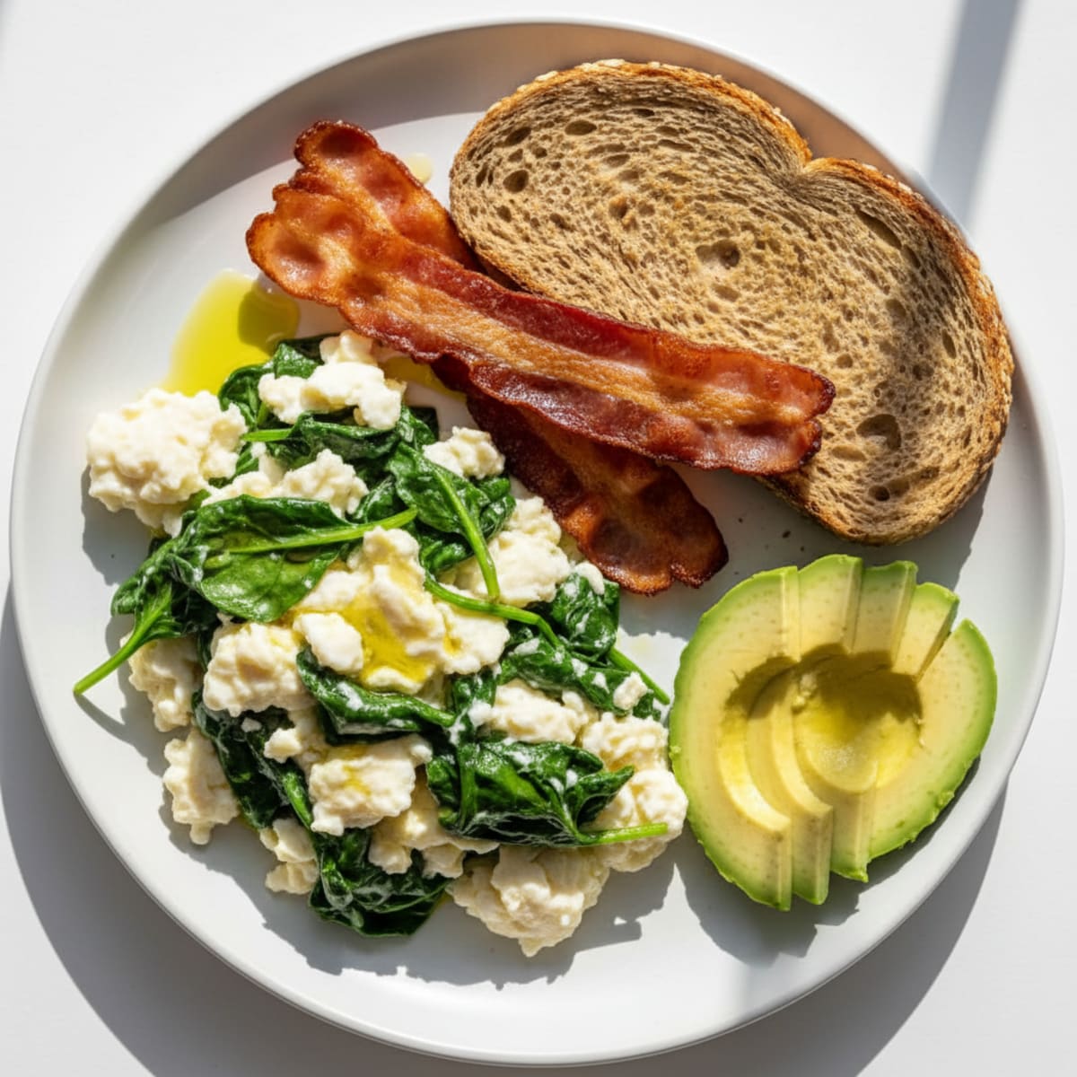 Scrambled Egg Whites with Sautéed Spinach and Turkey Bacon