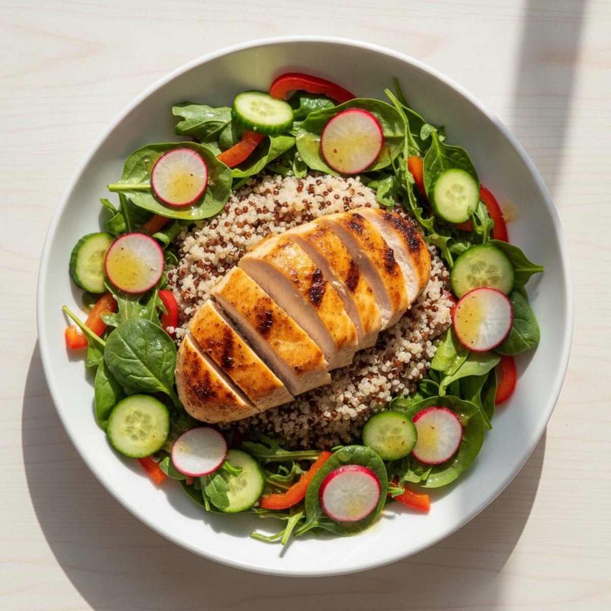 Grilled Chicken Breast with Quinoa and Crunchy Vegetable Salad