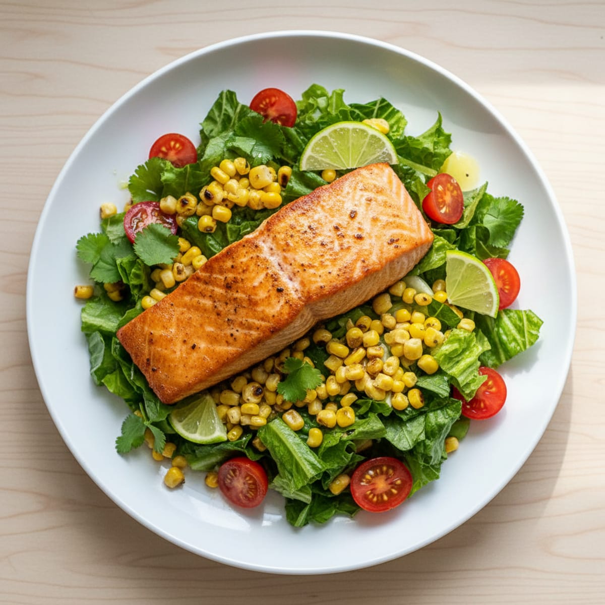 Pan-Seared Salmon with Roasted Corn and Tomato Salad