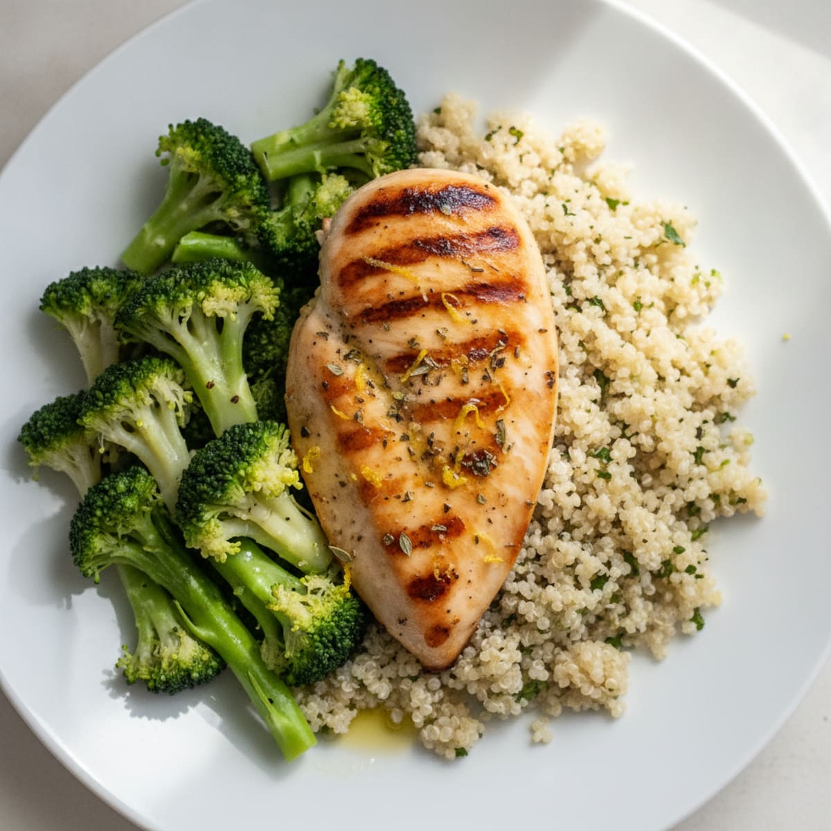 Grilled Chicken Breast with Steamed Broccoli and Quinoa