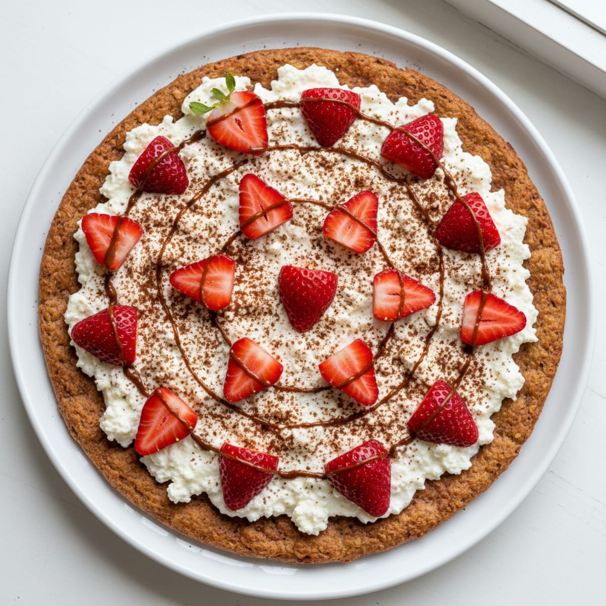 Chocolate Protein Pizza with Cottage Cheese and Fresh Strawberries