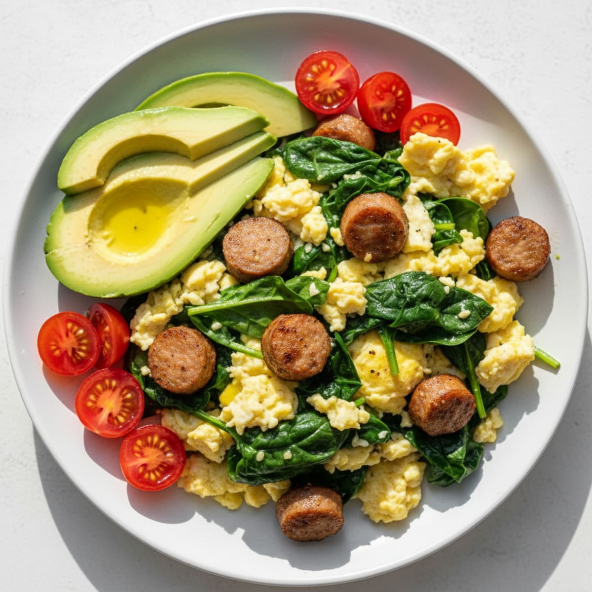 Egg White and Spinach Scramble with Turkey Sausage