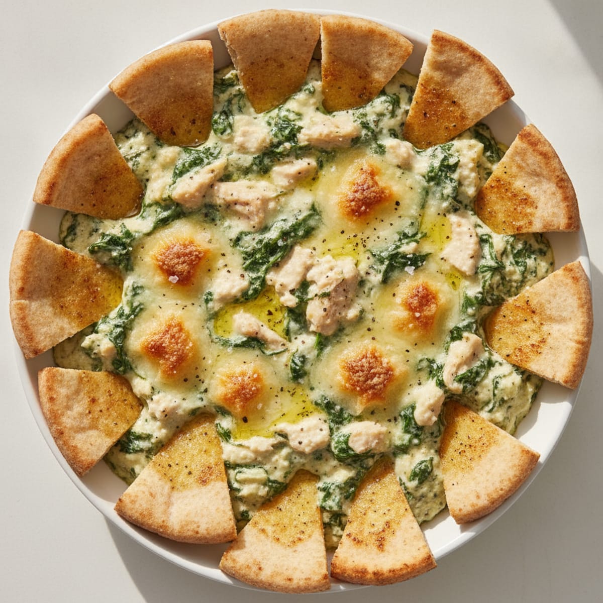 Baked Spinach Artichoke Dip with Toasted Pita