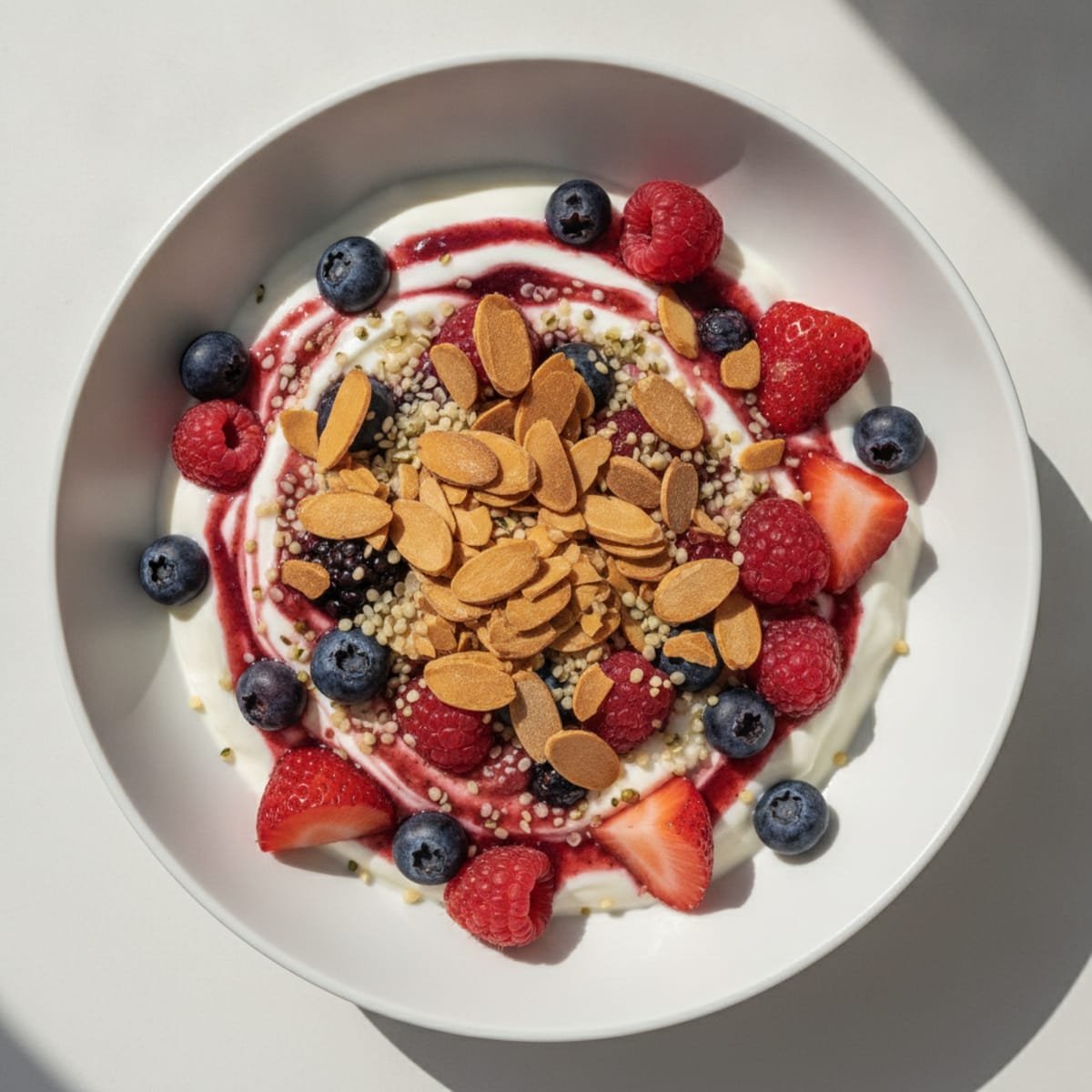 Greek Yogurt Protein Parfait with Mixed Berries and Almonds