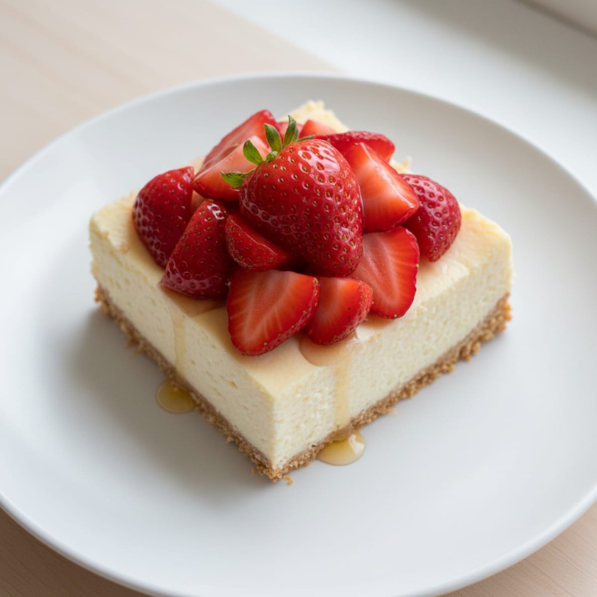 Greek Yogurt Protein Cheesecake with Fresh Strawberries