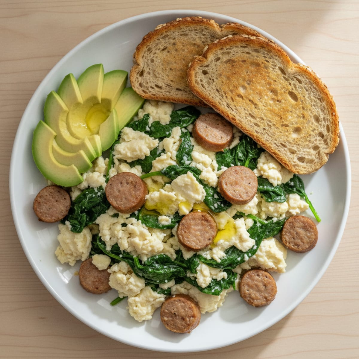 Egg White and Spinach Scramble with Turkey Sausage