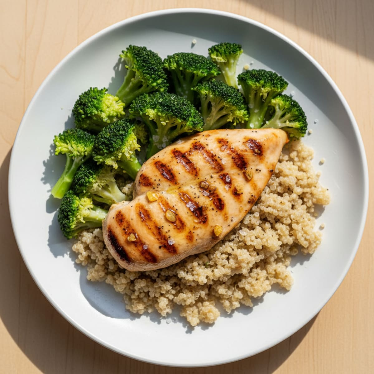 Grilled Chicken Breast with Quinoa and Steamed Broccoli