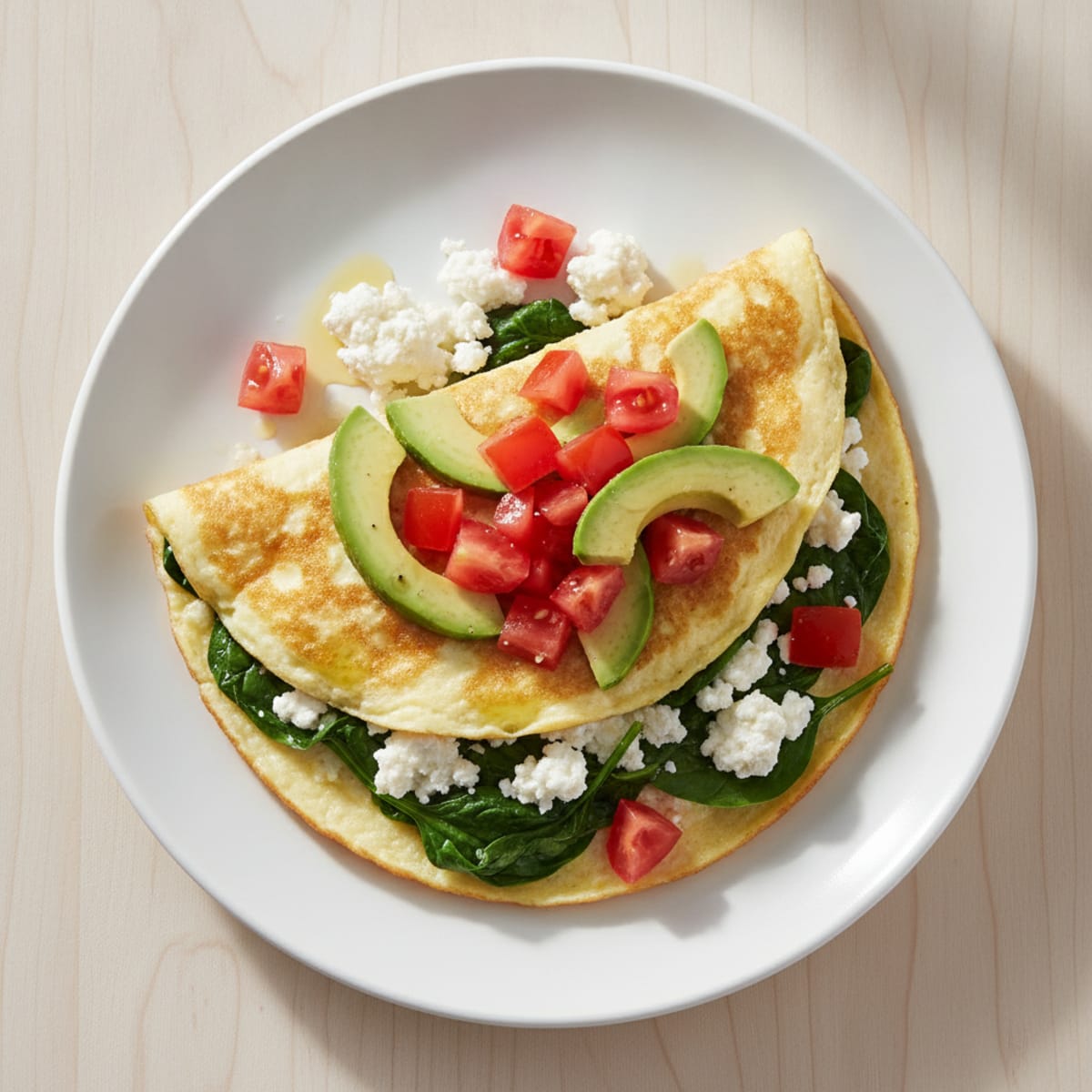 Egg White Spinach Omelette with Cottage Cheese and Fresh Tomatoes